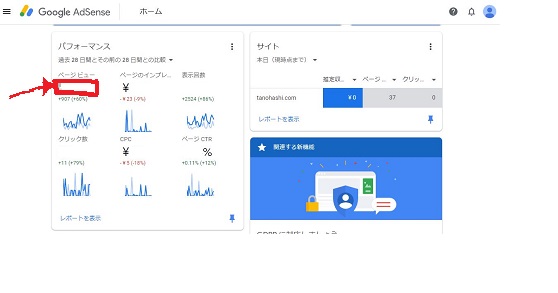 グーグルアドセンス　収益確認　ページビュー