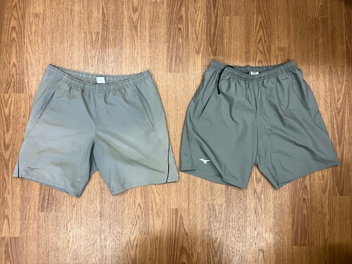 ミズノ公式 ランニングクイックドライパンツ オーロラ メンズ キャスチャコール　旧モデルと２つ並べる